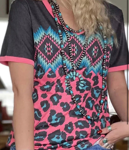 Aztec leopard print top