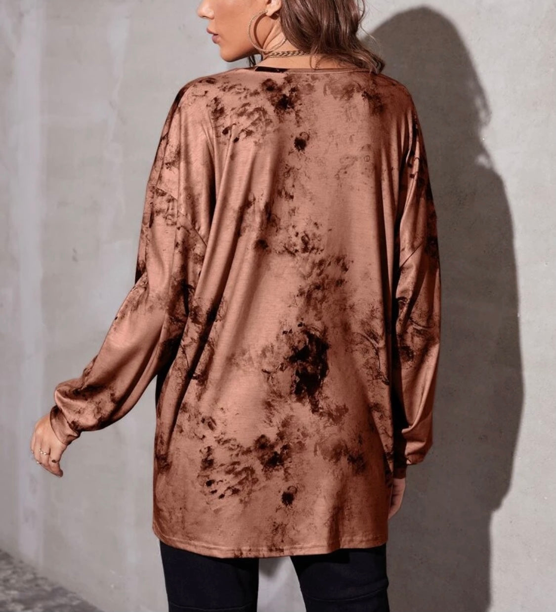 Dark Brown Long Oversized Tie Dye Sweatshirt