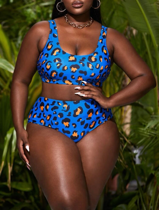 High Waisted Leopard 2PC Swimsuit-Curvy