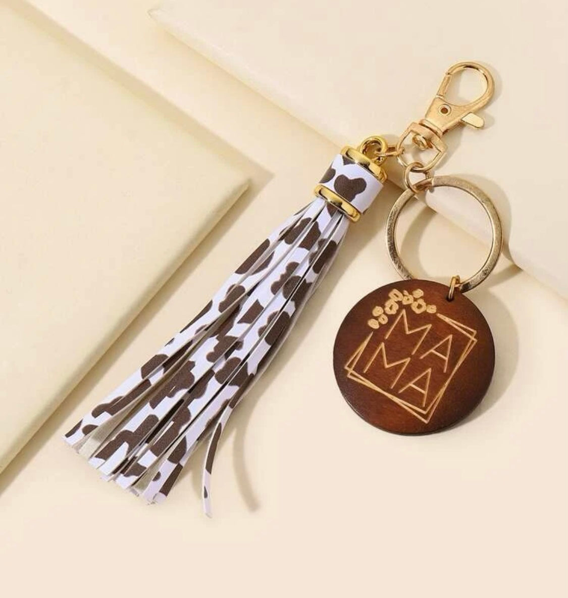 Mama Sunflower/Cow Print Tassel Charm & Keychain