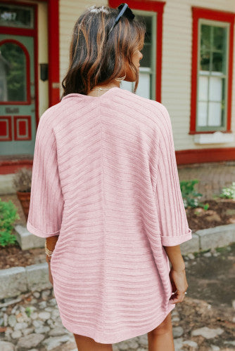 Pink Ribbed Cardigan