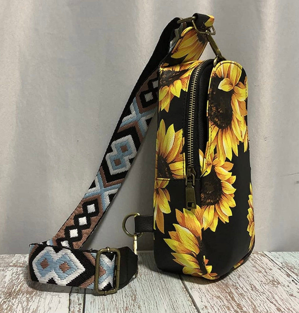 Crossbody Sling bags w/ embroidered guitar strap-Solids & Various Prints Available