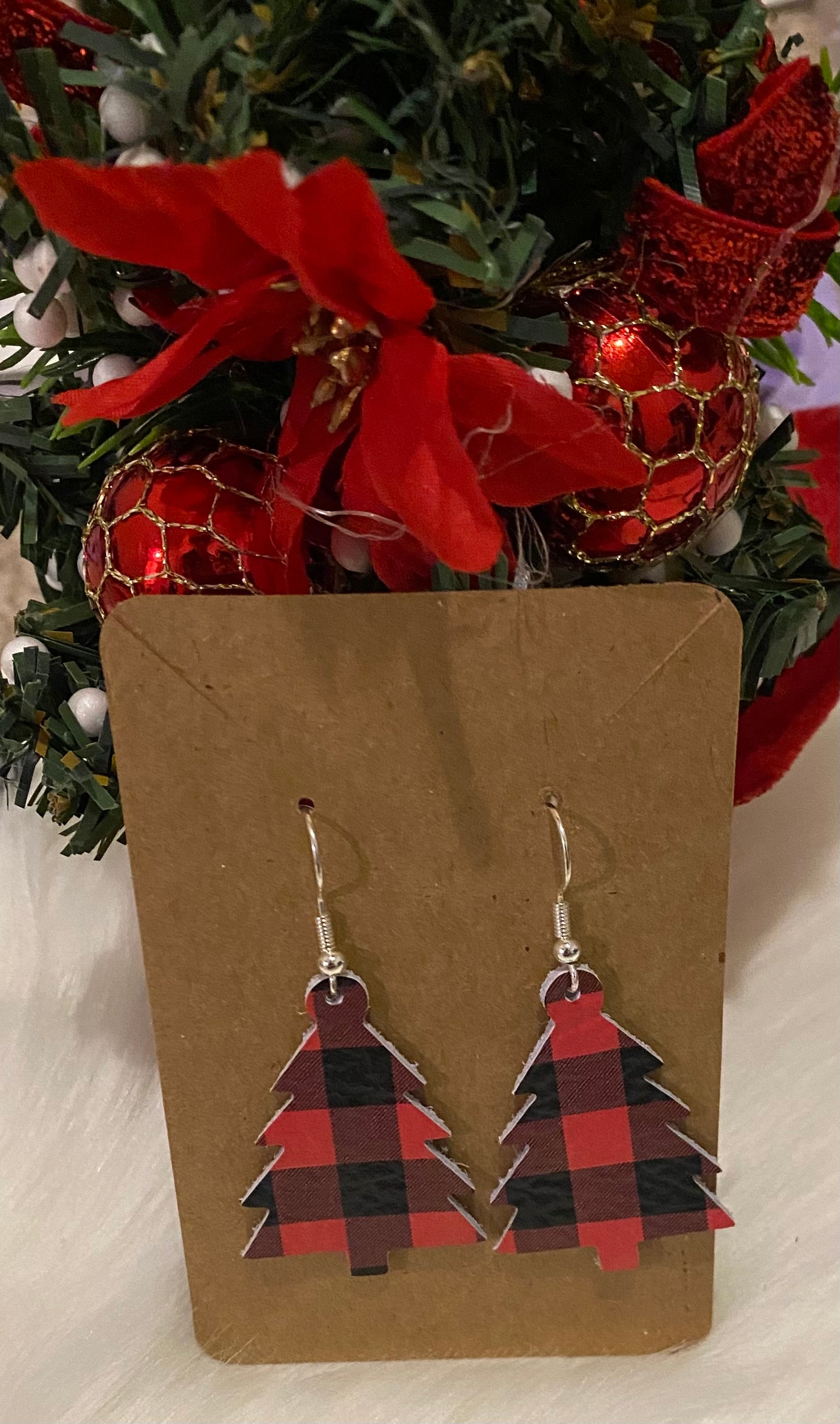Genuine Leather Christmas Tree Earrings