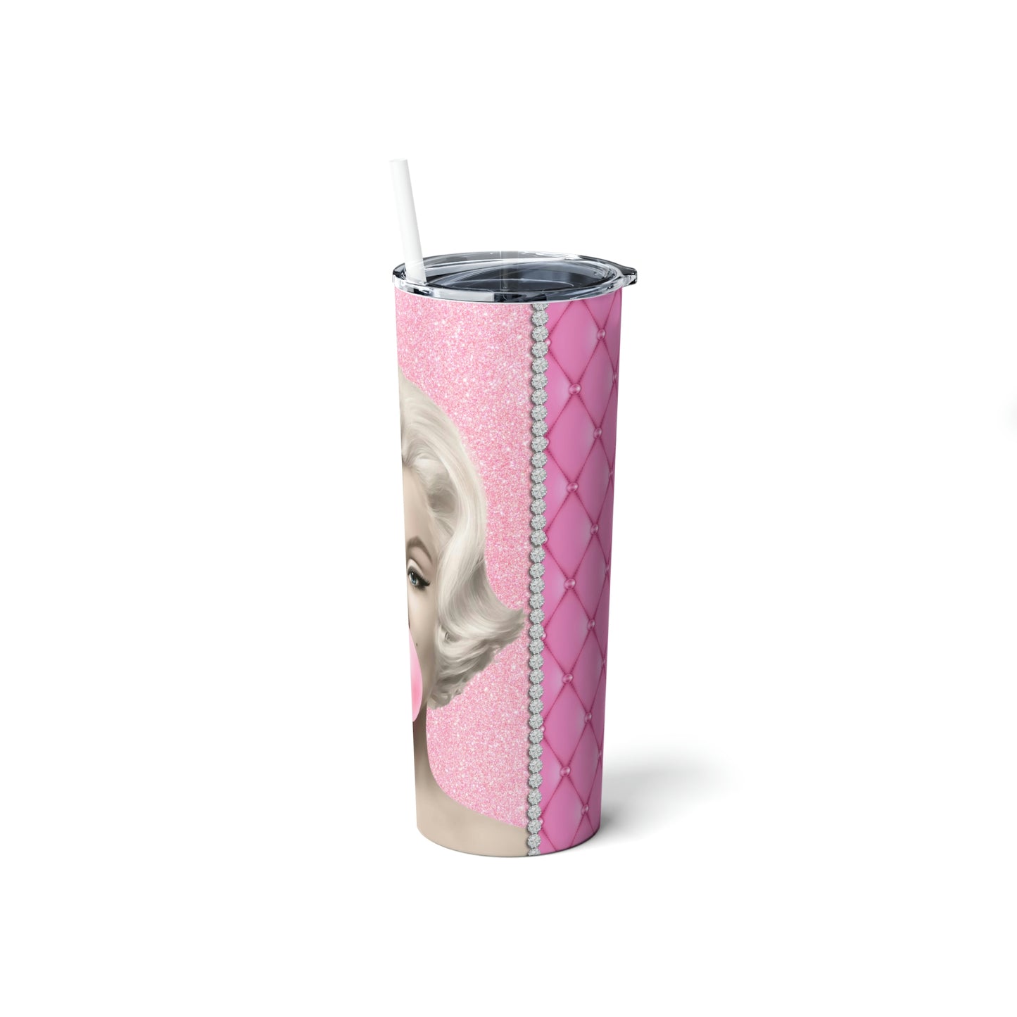 Bubblegum Pink Marilyn Skinny Steel Tumbler with Straw, 20oz