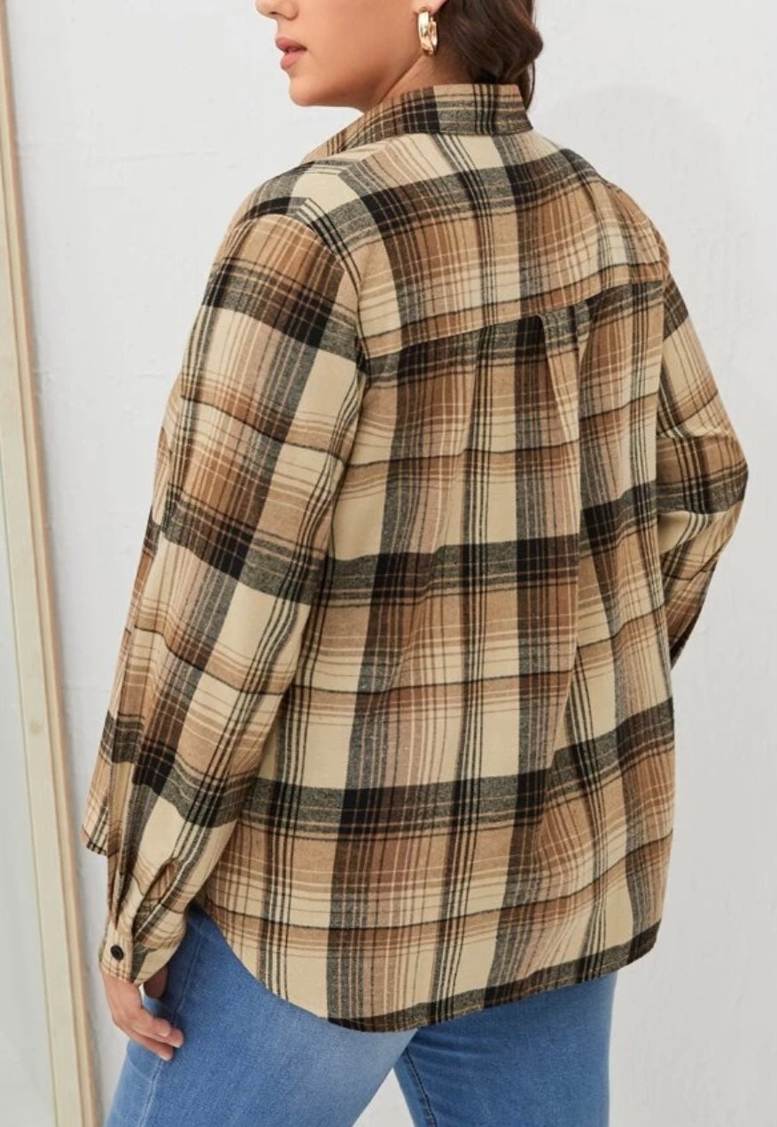 Plus Plaid Button Up Blouse