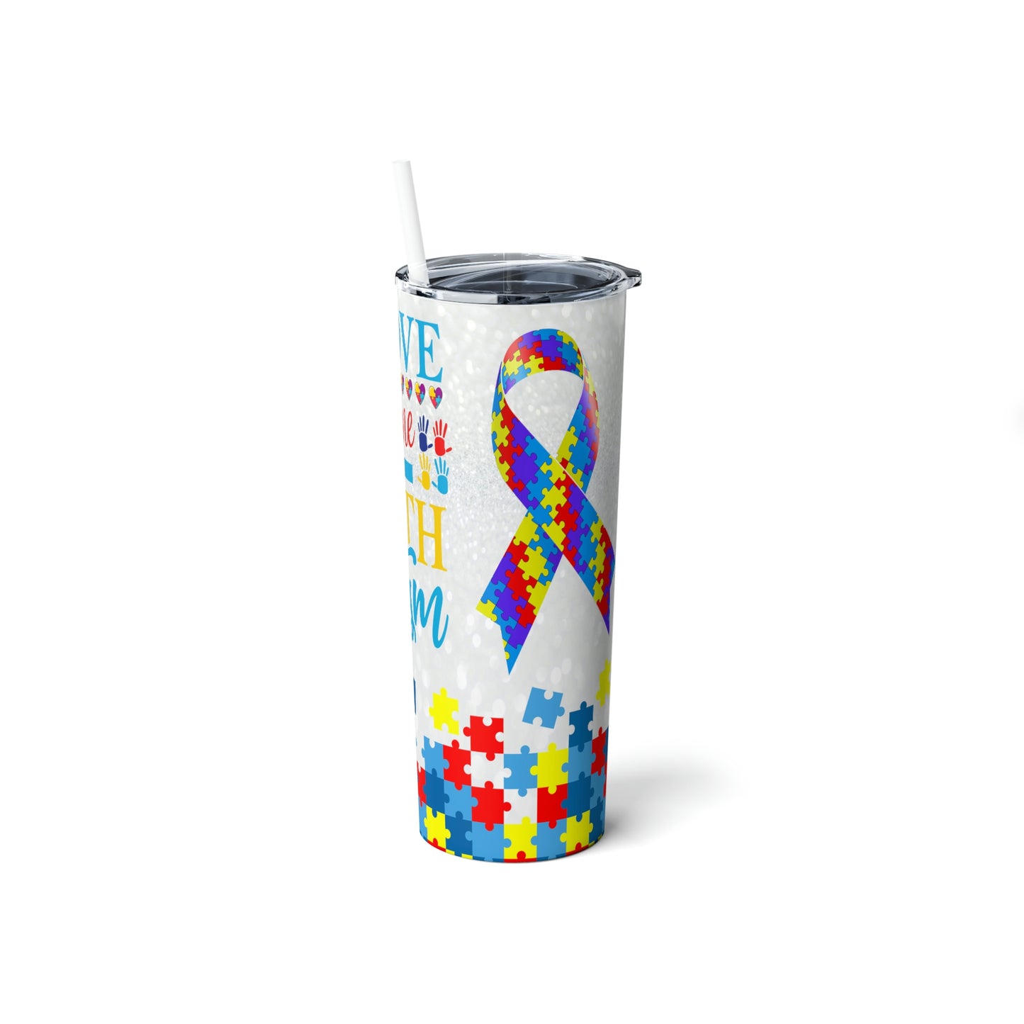 Autism Skinny Steel Tumbler with Straw, 20oz
