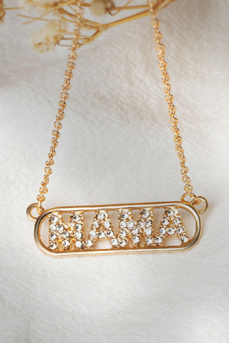MAMA Rhinestone Gold Tone Necklace