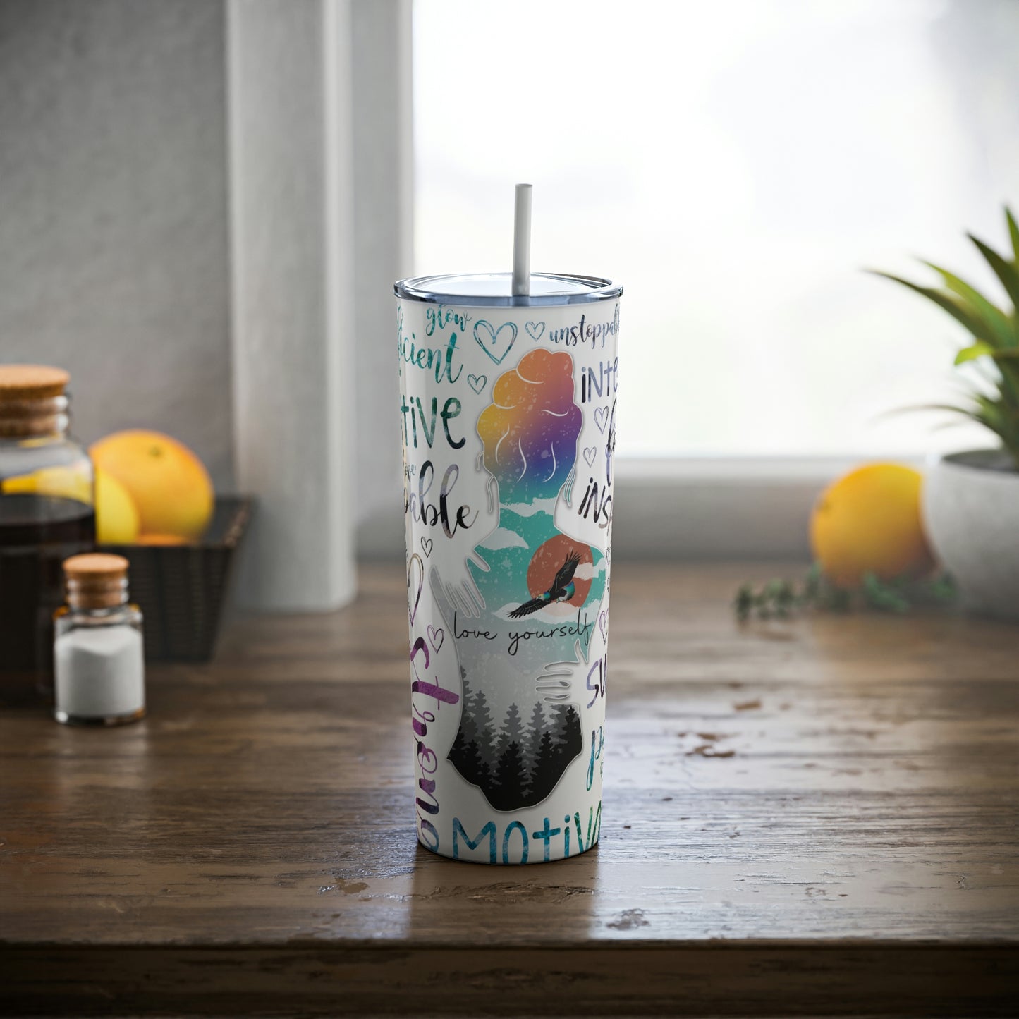 Love Yourself Skinny Steel Tumbler with Straw, 20oz