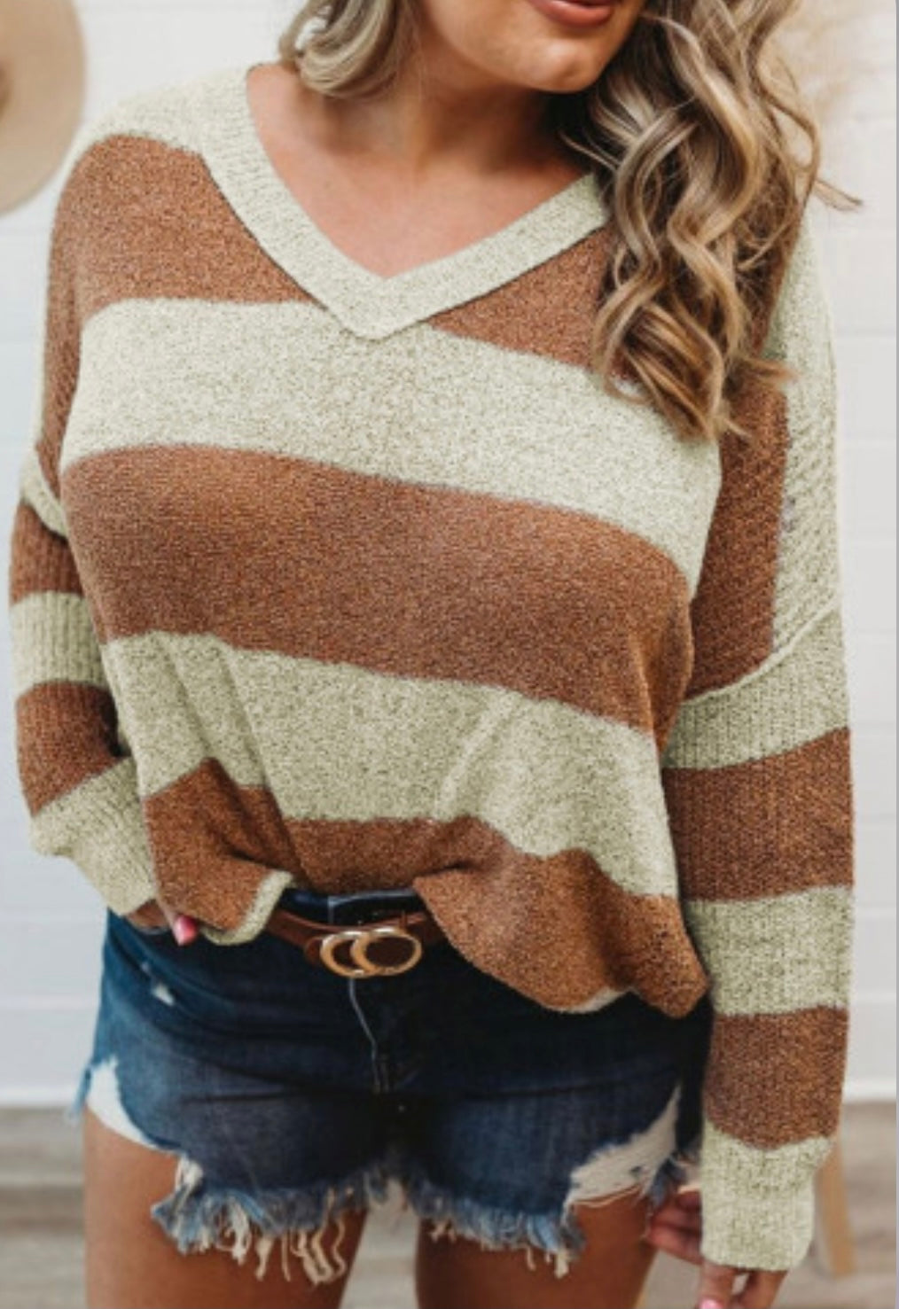 V Neck Loose Sweater-Curvy-2 color options