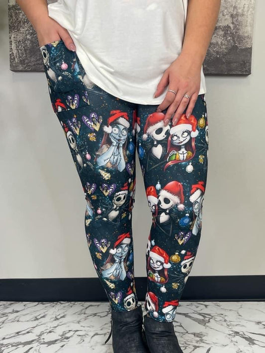 Christmas Jack & Sally Leggings W/ Pockets