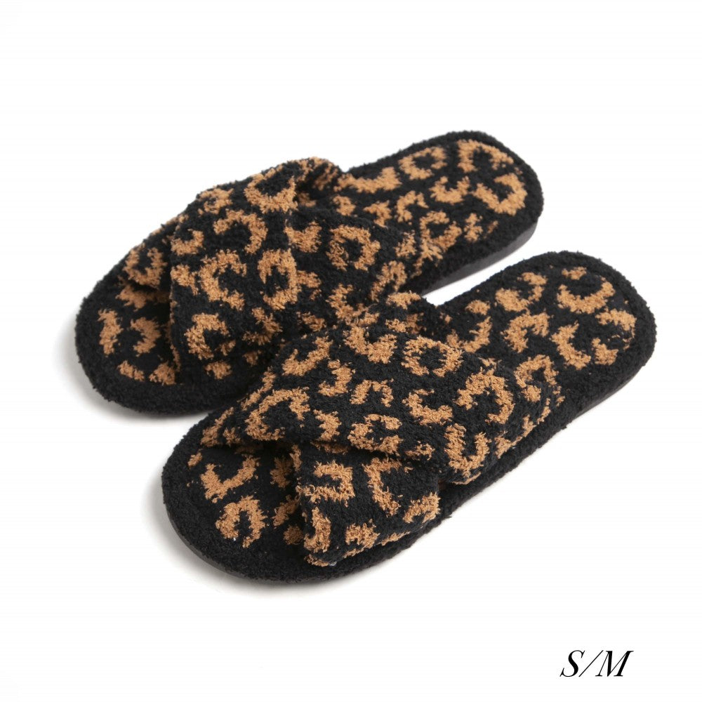 Comfy Luxe Animal Print Criss Cross Slippers