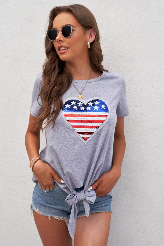 Mommy & Me Patriotic Flag Sequin Heart Top