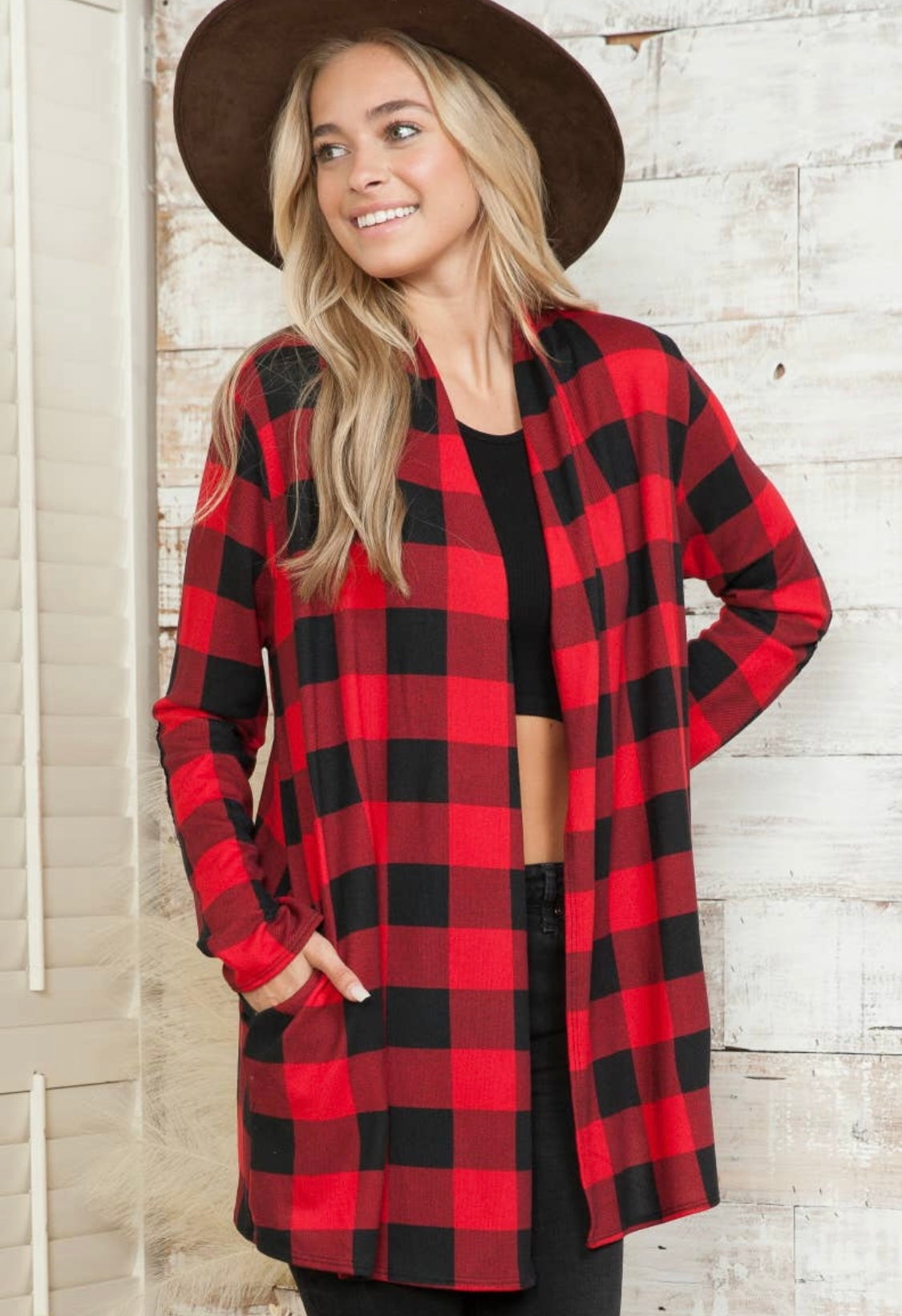 Plaid Sequin Elbow Patch Cardigan - Full Size Run
