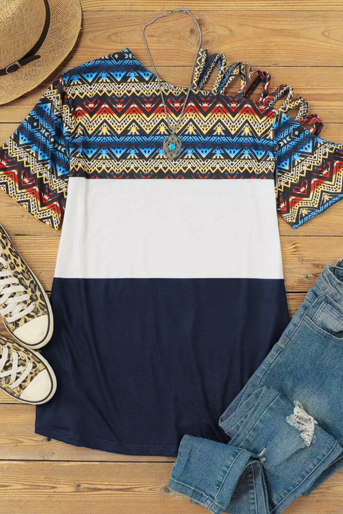 Western Geometric Cut-out Top