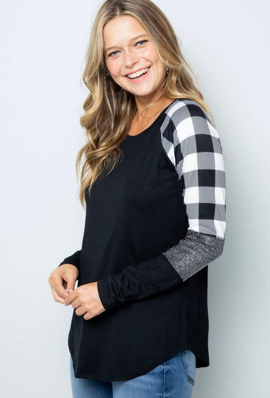 Acting Pro Plaid Long Sleeve Top Full Size Run