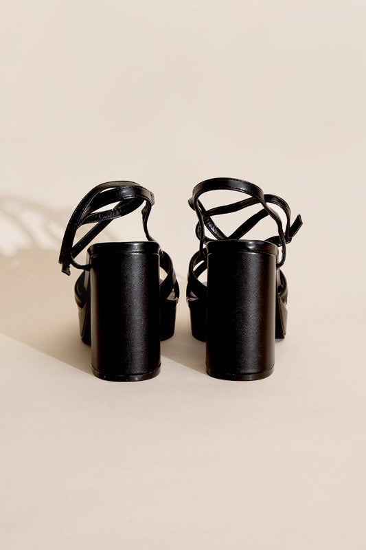 SODA VALOR CROSS ANKLE STRAP HEELS