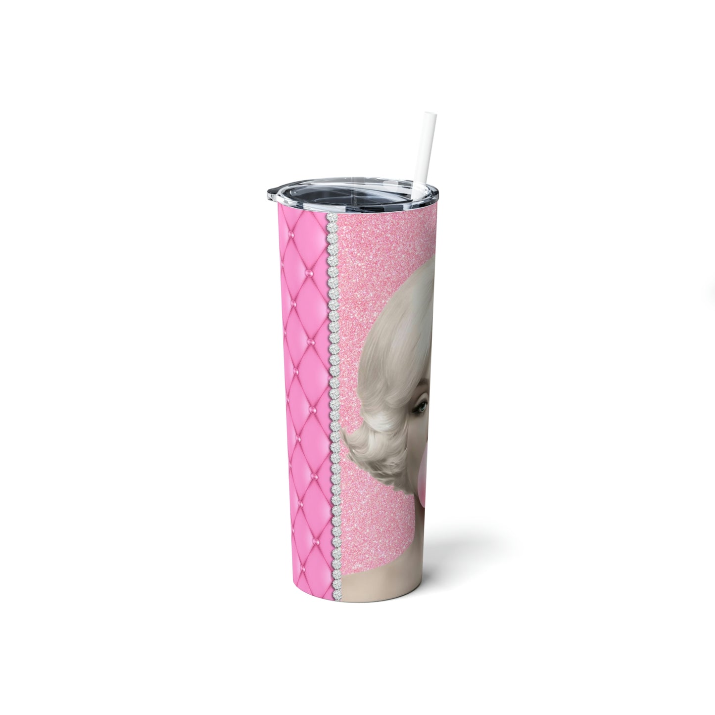 Bubblegum Pink Marilyn Skinny Steel Tumbler with Straw, 20oz