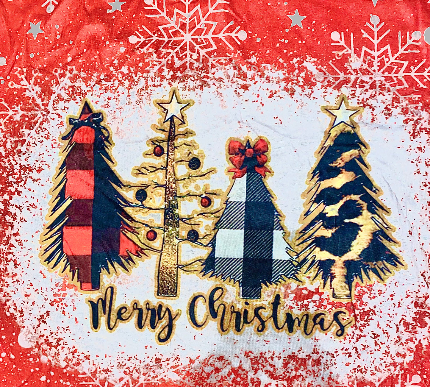 Merry Christmas Bleached Snowflake Print Tees