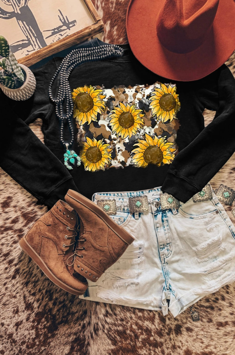 Sunflower Print Long Sleeve Pullover Sweatshirt