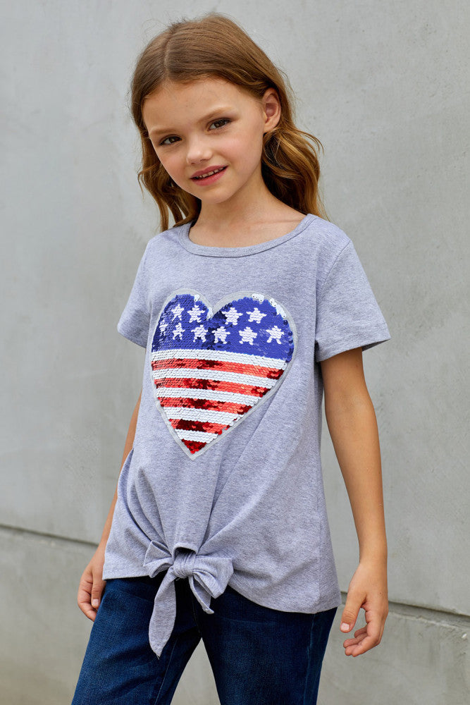 Mommy & Me Patriotic Flag Sequin Heart Top