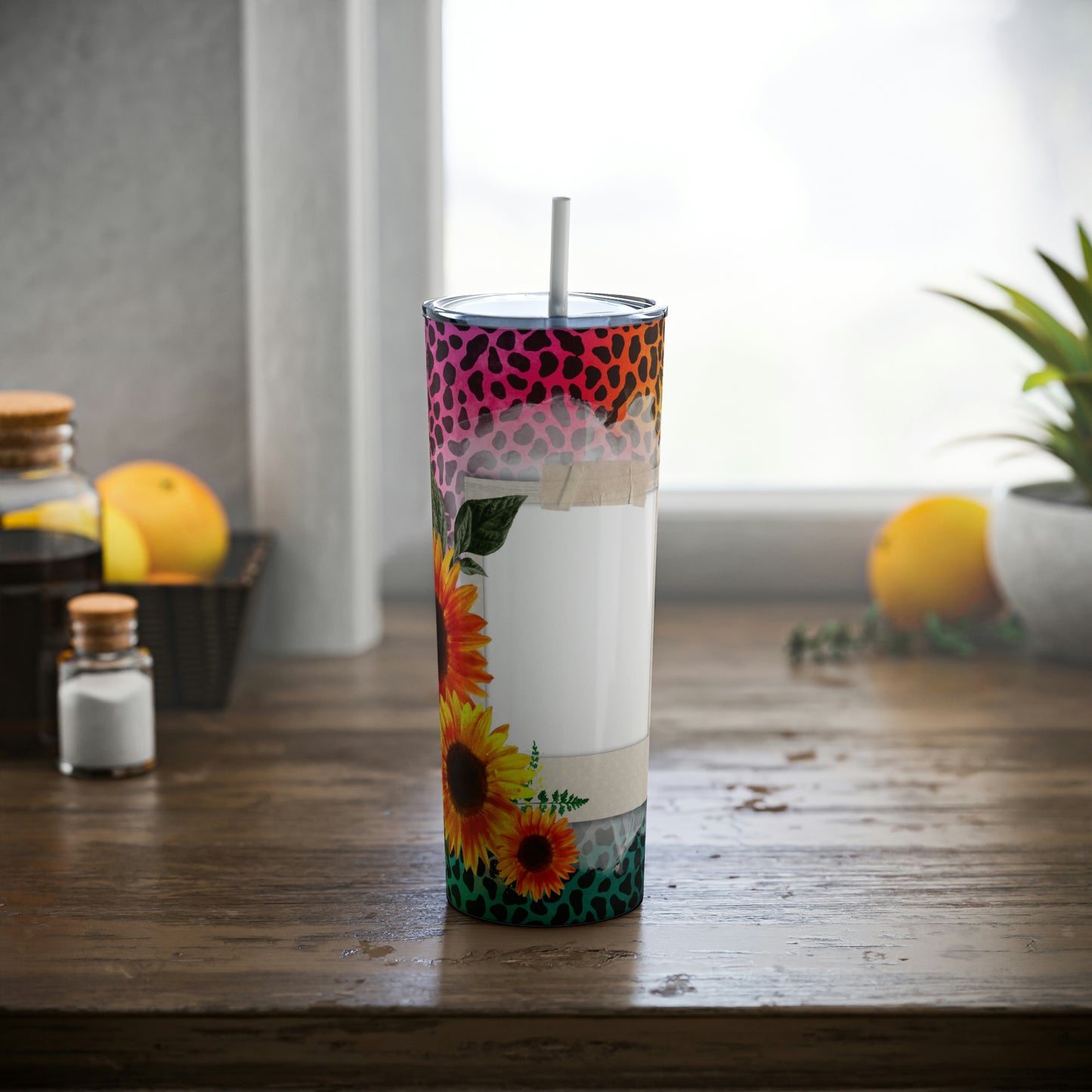 Wild Leopard Custom Photo Skinny Steel Tumbler with Straw, 20oz