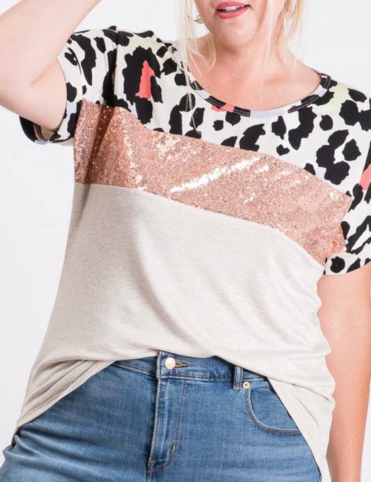 Lovely Melody Suzy oatmeal leopard top-plus size