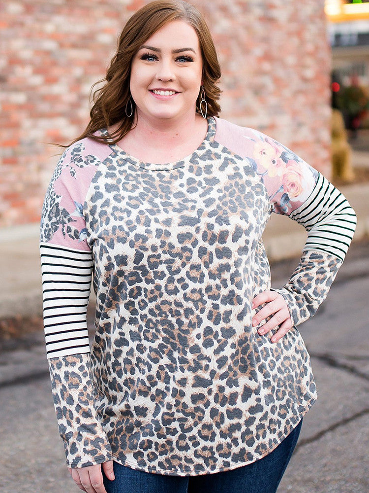 Cheetah Floral Leopard Stripe Print Top-Curvy