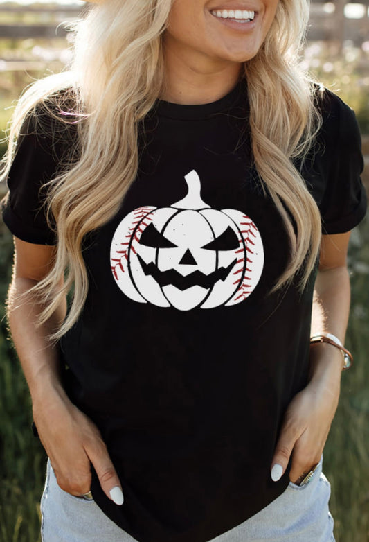 Baseball Pumpkin Jack O Face Tee