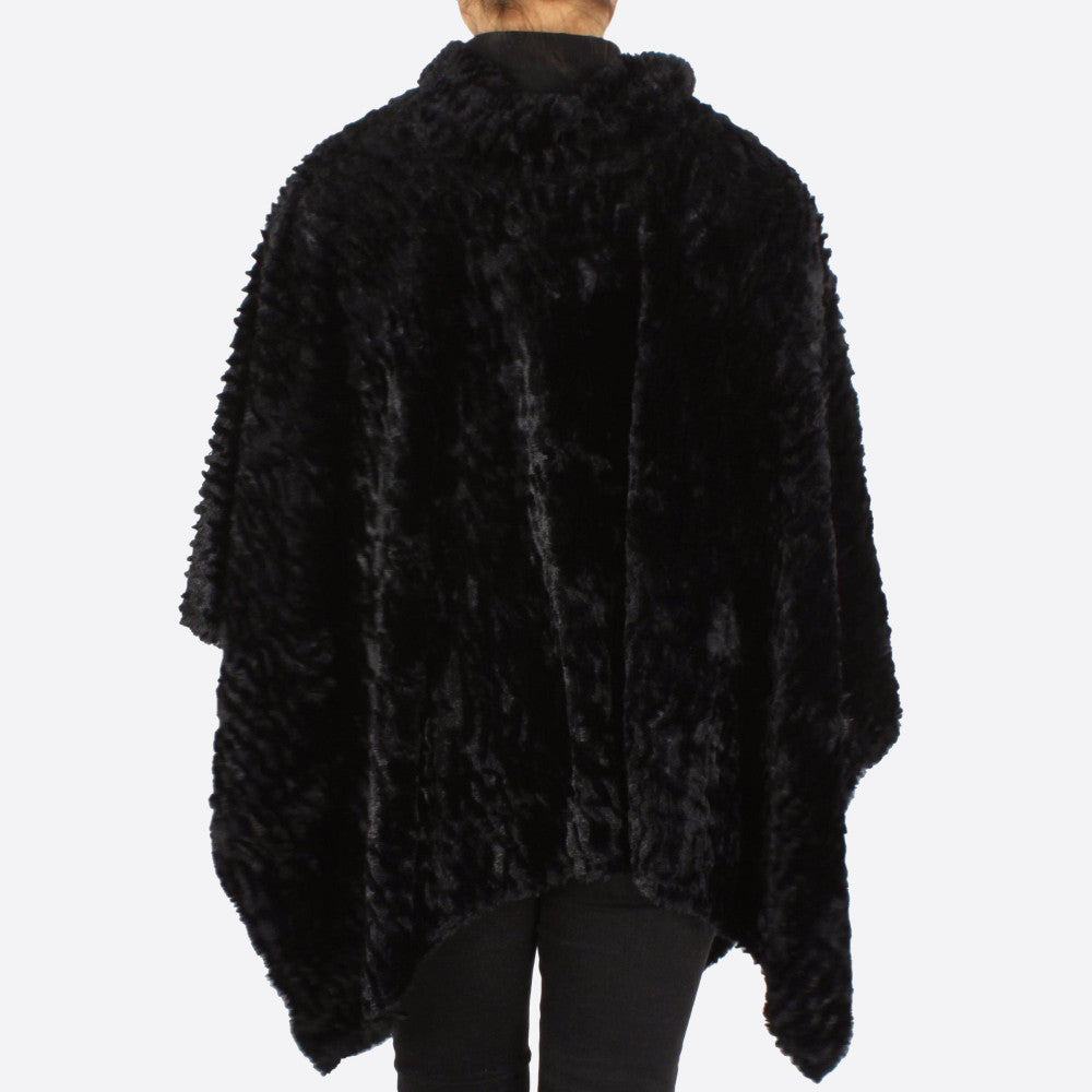 Black Mock Turtleneck Faux Fur Poncho
