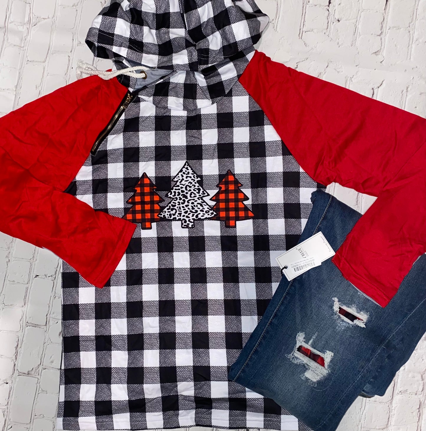 Christmas Tree Plaid Pattern Zip Hoodie