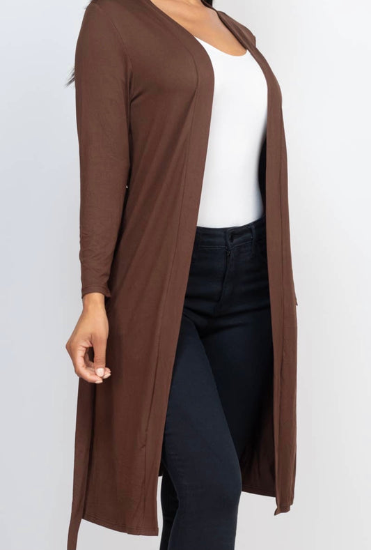 Open Front Belted Cardigan
