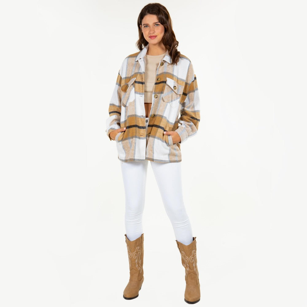 Camel Soft Knit Oversized Button Down Shacket