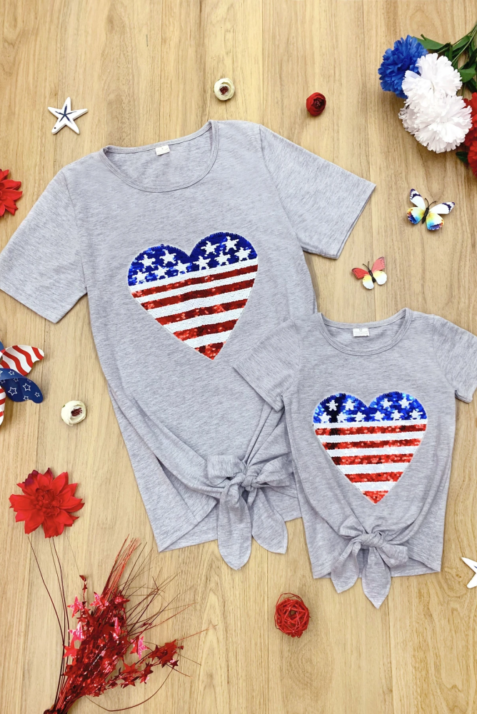 Mommy & Me Patriotic Flag Sequin Heart Top