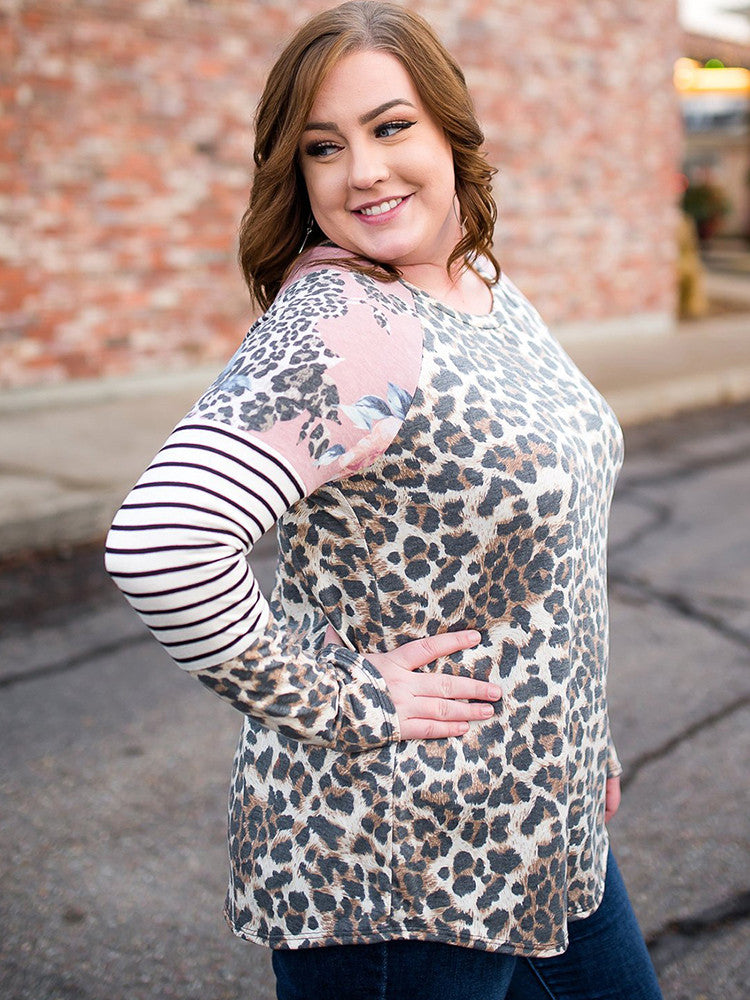 Cheetah Floral Leopard Stripe Print Top-Curvy