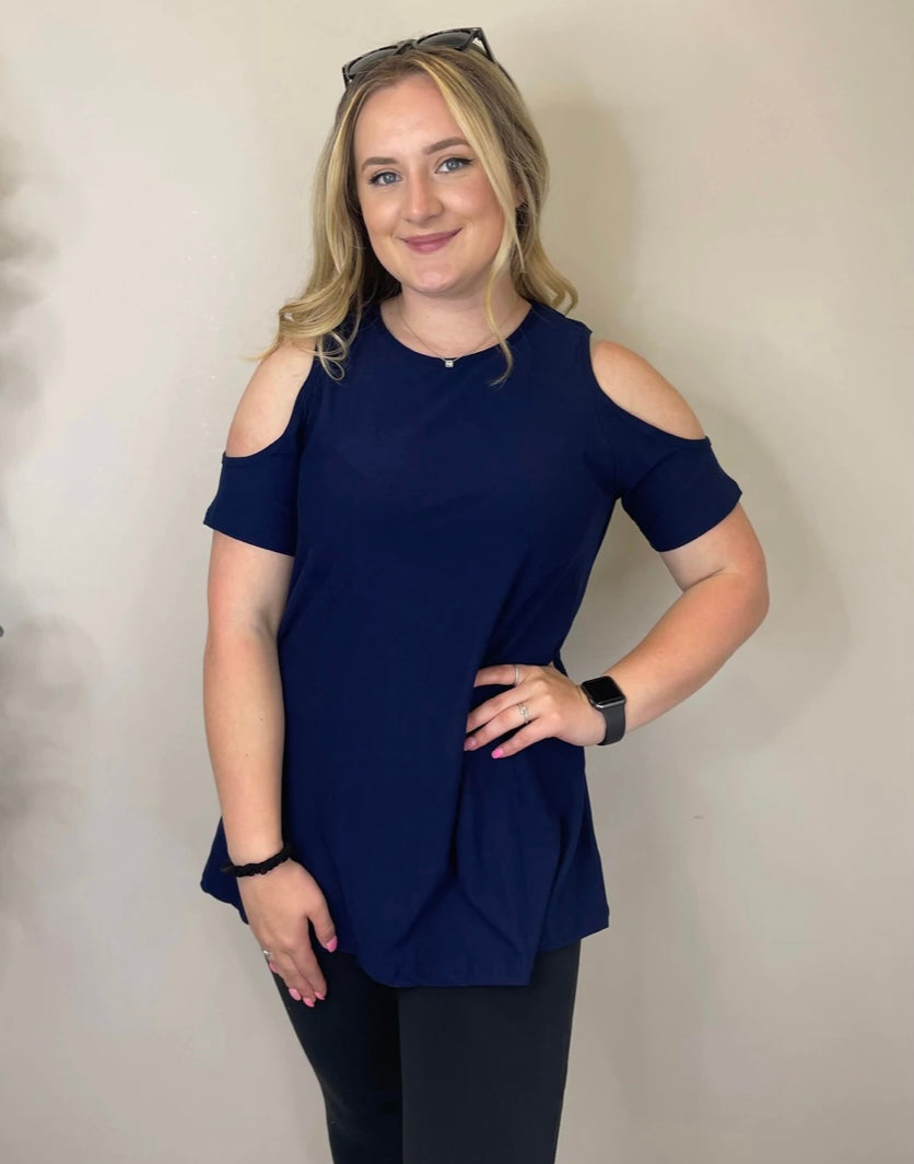 Leggings material Solid Cold Shoulder Tops- multiple colors!