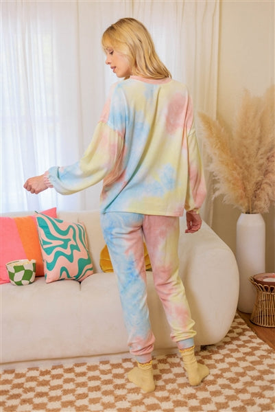 Tie-Dye Flannel Button Up Long Sleeve Top & Jogger Pants Set