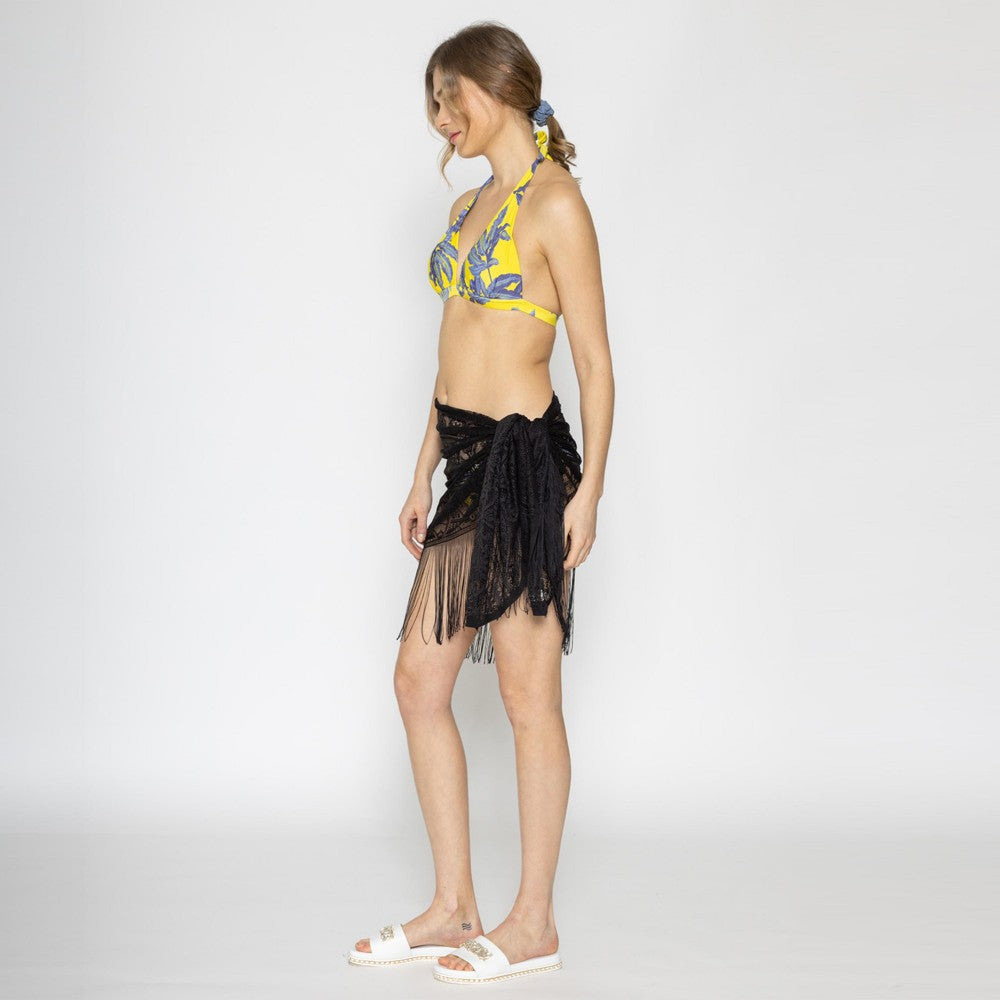 Black Lace Sarong + Scarf With Fringe