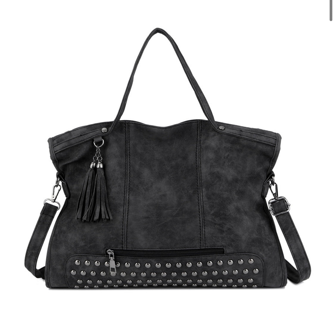 Vintage Studded Hand Bag-gray/black/or red
