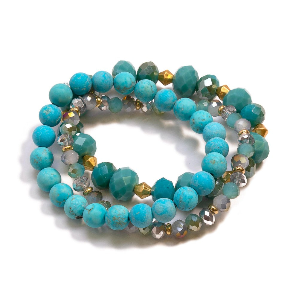 Semi Precious Set of Three Beaded Stretch Bracelets