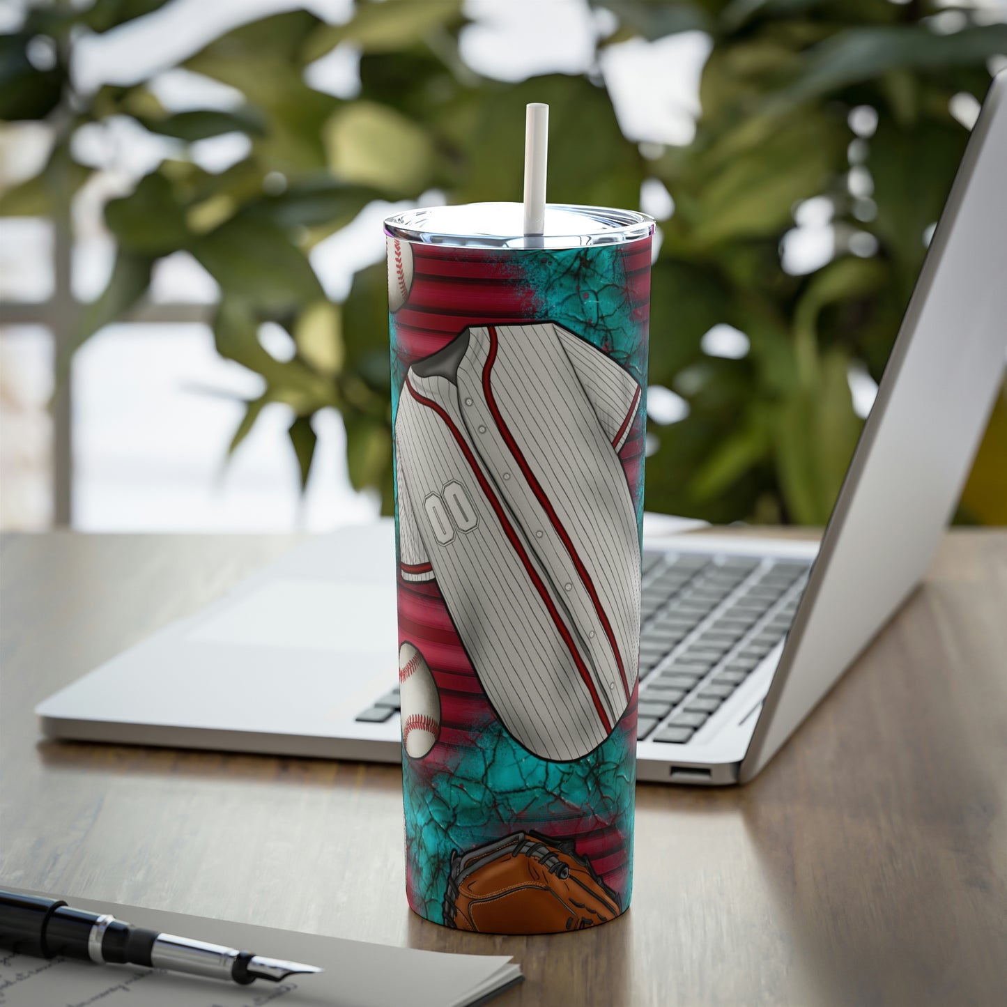 Take Me Out To The Ball Game Skinny Steel Tumbler with Straw, 20oz