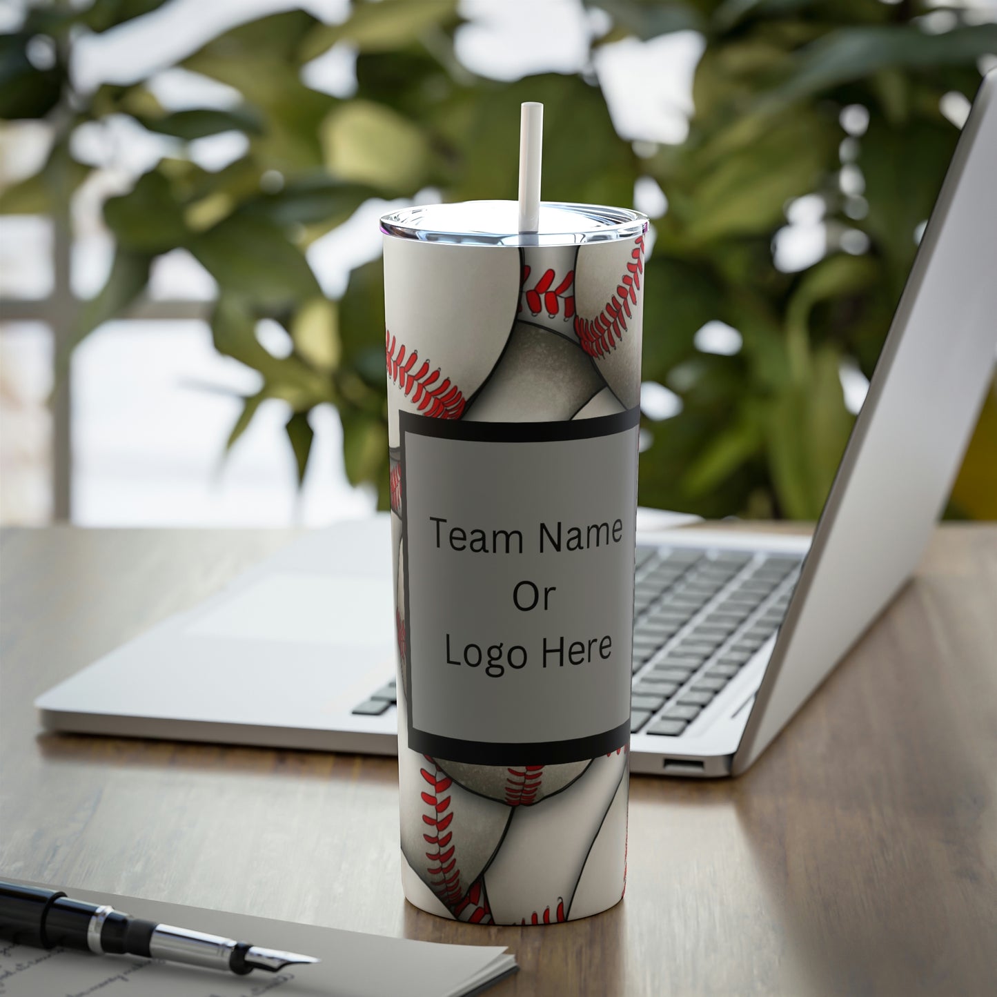 Baseball Team Name or Logo Skinny Steel Tumbler with Straw, 20oz