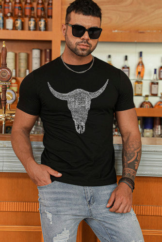 Men's Steer Head Letter Print T-shirt