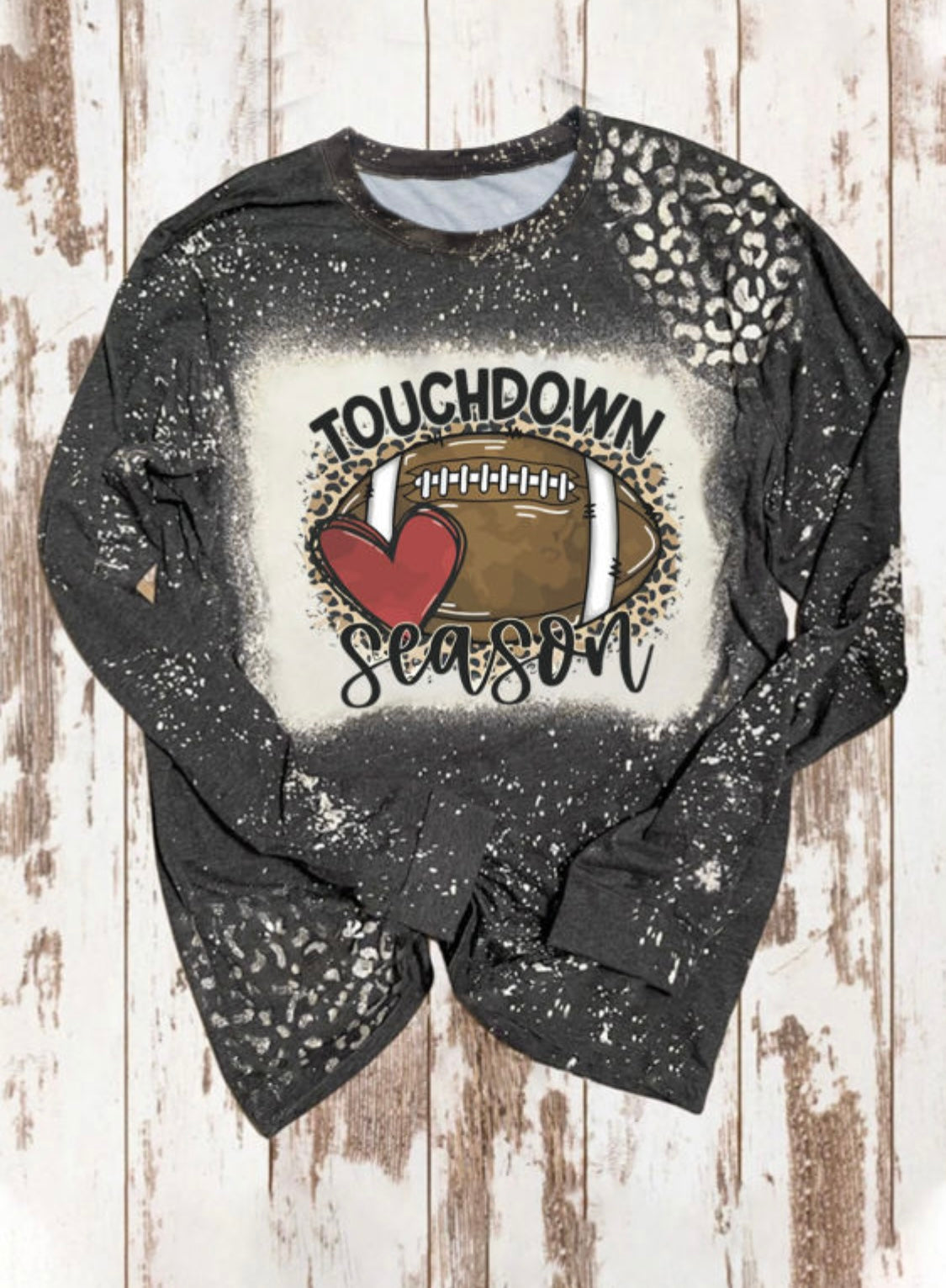 Black + Leopard Bleach Printed TOUCHDOWN Long Sleeve