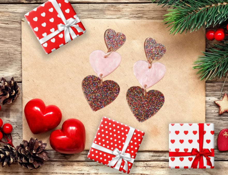 Glitter Heart Dangle Earrings