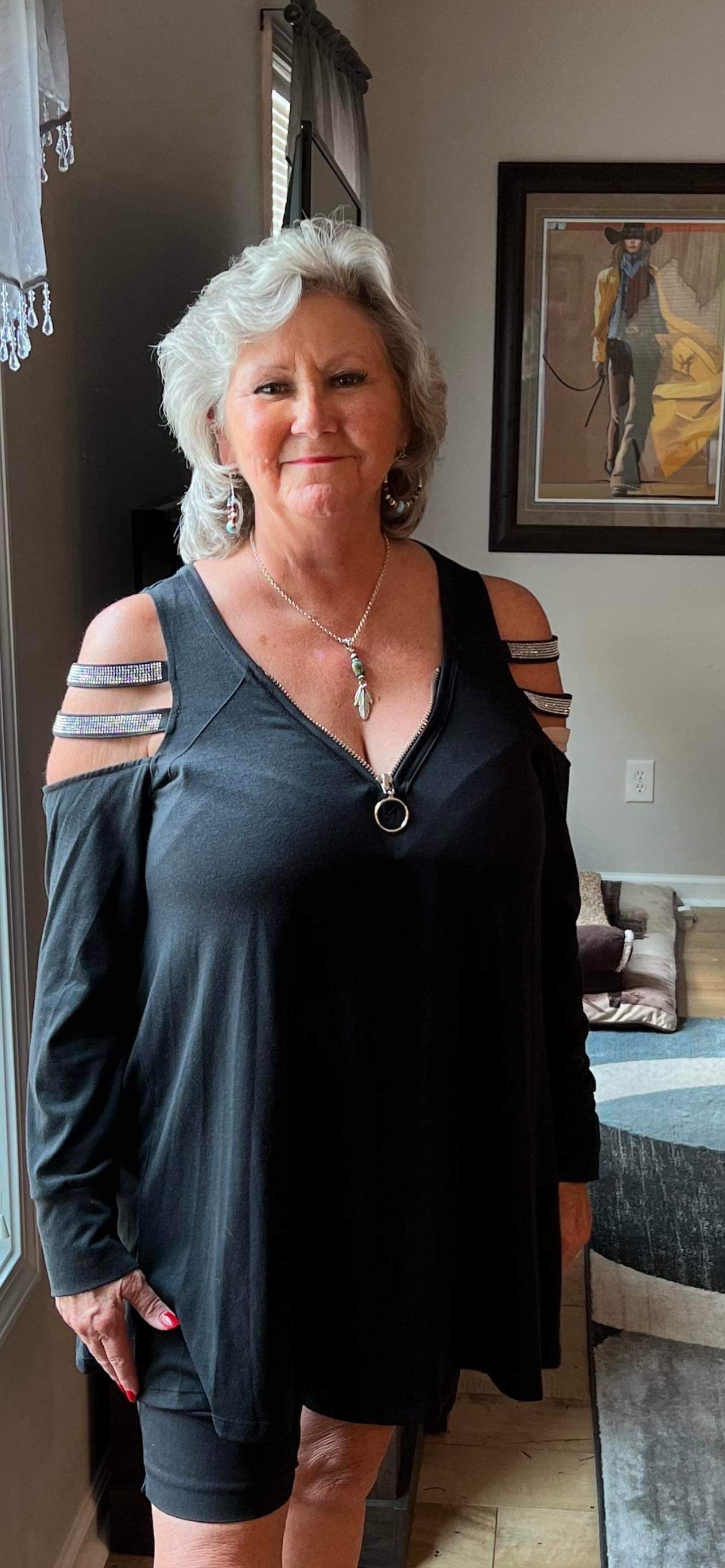 Stacey’s Sequined Cold Shoulder Top