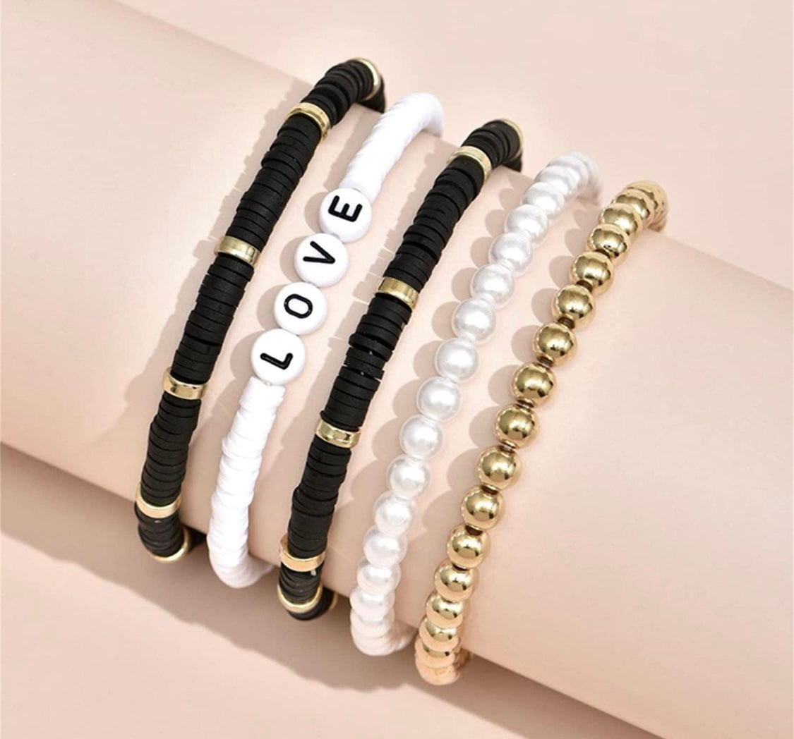 LOVE Heishi Beaded Stackable Bracelet 5pc Sets