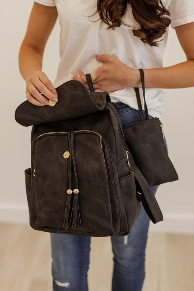 Black Backpack + Clutch