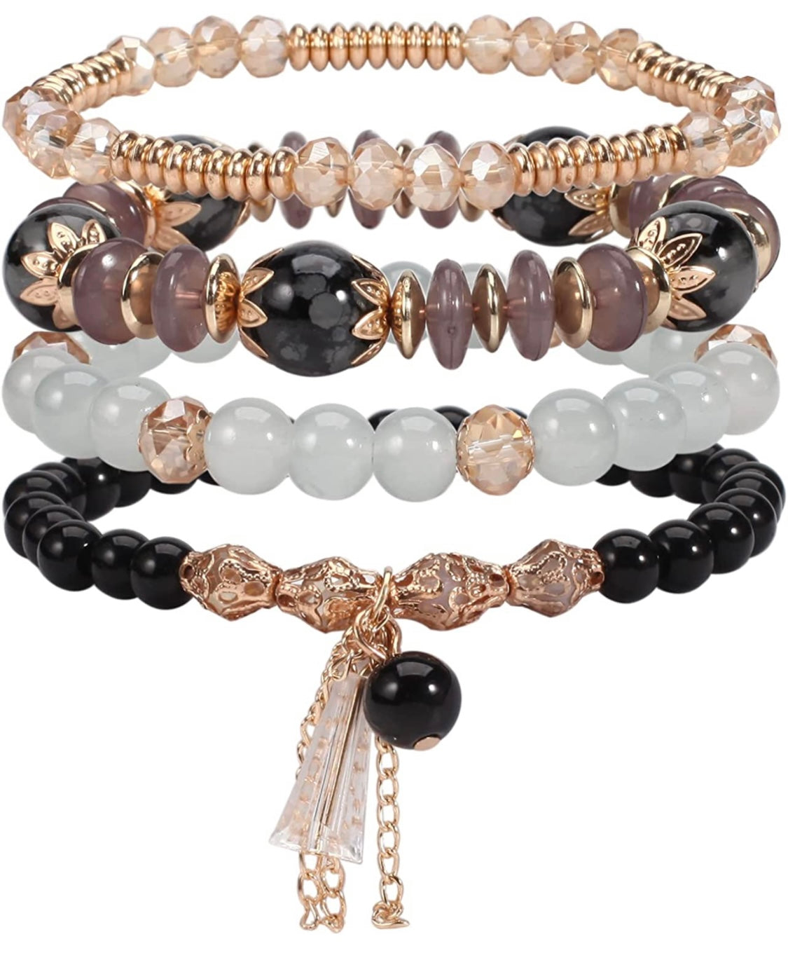 Stretchy Multilayer Beaded Bracelets W/Charm