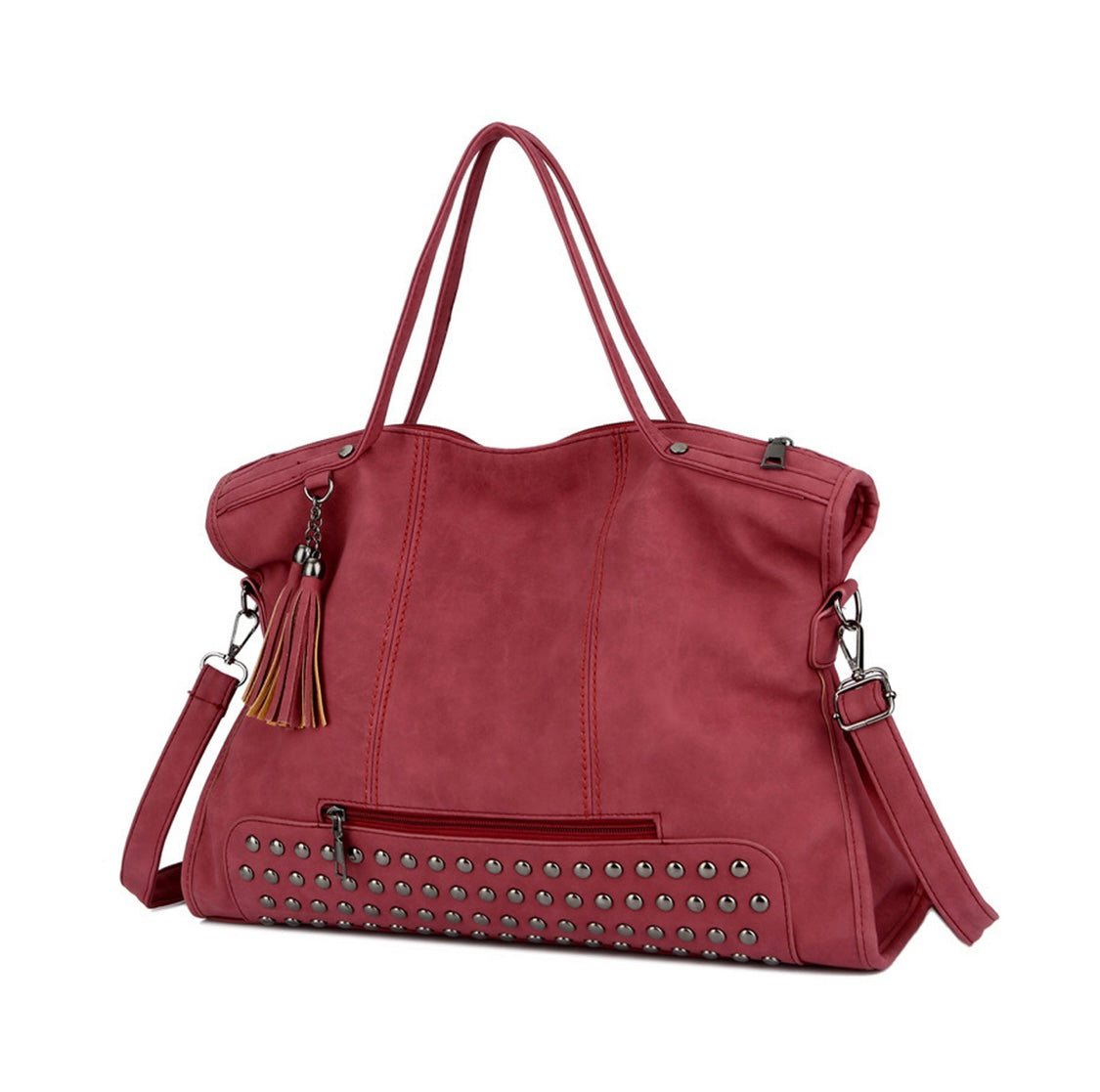 Vintage Studded Hand Bag-gray/black/or red