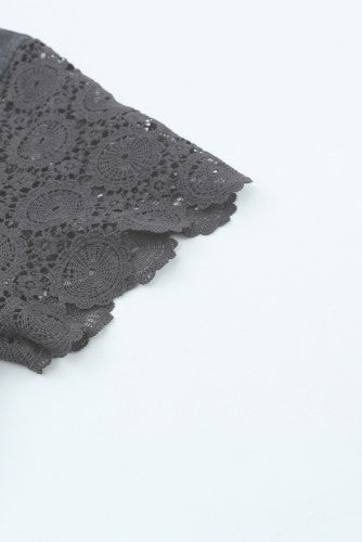 Grey Button Front Lace Sleeve Dress